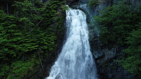 A crane up, push in reveal of a waterfall in a forest Stock Footage 163160046