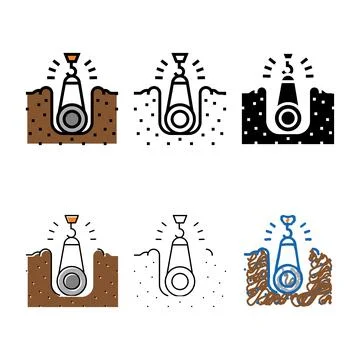 Crane putting pipe clean in pit pipeline construction color icon vector Stock Illustration