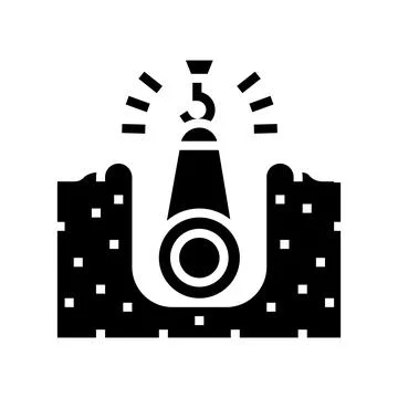 Crane putting pipe in pit pipeline construction glyph icon vector illustration Stock Illustration