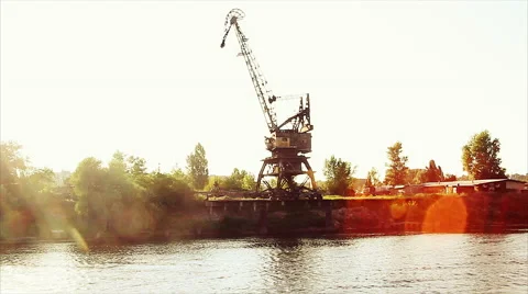 Crane on the river Stock Footage 67552532