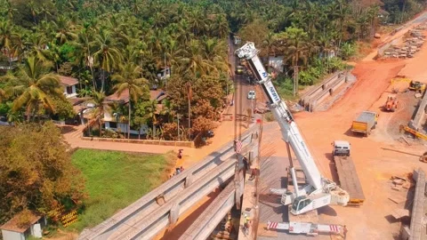 Crane at Road Construction Site,At kerala India Stock Footage 160136280