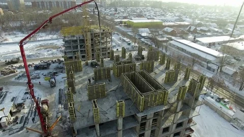 Crane rose high above the building Stock Footage 82030253