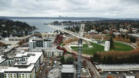 Crane with Seattle in background Stock Photos