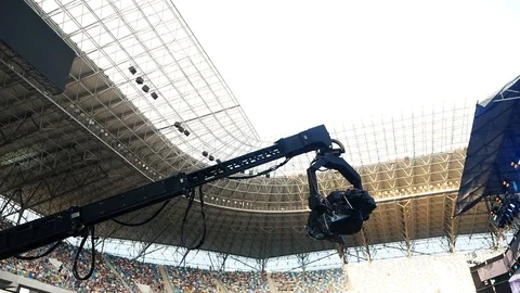 Crane on the shooting area Stock Footage 94587971