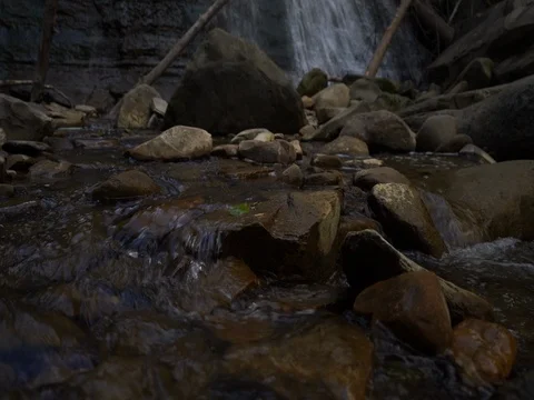 Crane Shot at base of  Brandywine Falls Waterfall in Cuyahoga Valley National Stock Footage 77157811