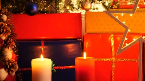 Crane shot from the bottom of Christmas tree to the top of it Stock Footage 82972078