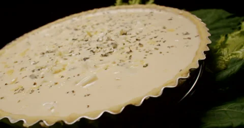 Crane Shot, Cheese Pie, Quiche, Food, Meal, Cinematic Stock Footage 242440397
