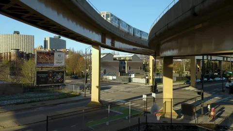 Crane Shot as CTA Train Passes Urban Neighborhood [4K] [Aerial] Stock Footage 107112281