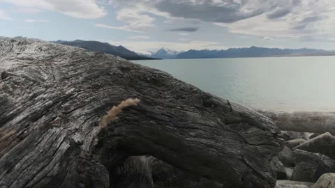 Crane Shot of Mount Cook and Lake Pukaki Stock Footage