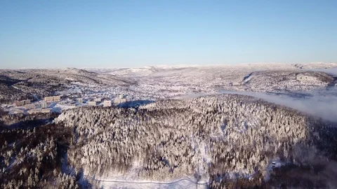 Crane shot over Drammen from behind the hill in Norway Stock Footage 85819804