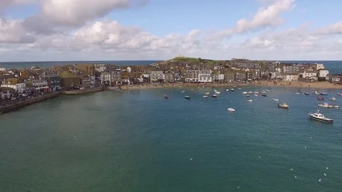 Crane shot of St Ives in Cornwall Aerial footage Stock Footage 84217636
