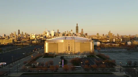 Crane Shot, Sunset - United Center [4k] Stock Footage 106912103
