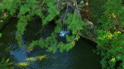 Crane shot thru trees to waterfall Video stock 274174969