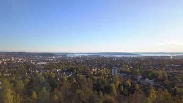 Crane shot towards central part of Oslo, Norway Stock Footage 85821689