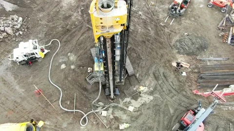 Crane Shot View of a Construction Drill - Pt. 2 Stock Footage 242815229