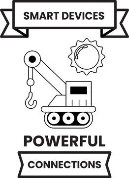 A crane is shown with the words "Smart Devices" above it Ilustración de archivo