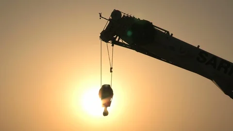 The Crane Silhouette On The Sunset Stock Footage 97928054