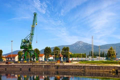 Crane in small port Stock Photos
