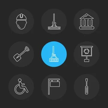 Crane , spade , screw driver , hardware , tools , constructions , labour , ep Stock Illustration