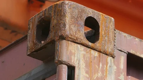 Crane spreader close-up with shipping container 4k intro outro for business   Stock Footage 89250323