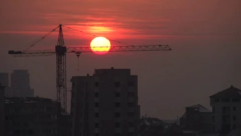 Crane at Sunset After a Working Day Stock Footage 74596955