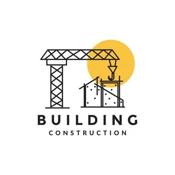 Crane tower with construction build line logo design vector graphic symbol .. Stock Illustration