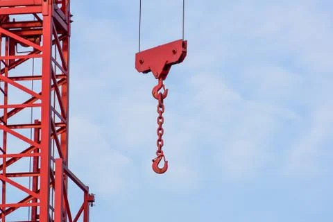 Crane tower on sky background at construction site Stock Photos