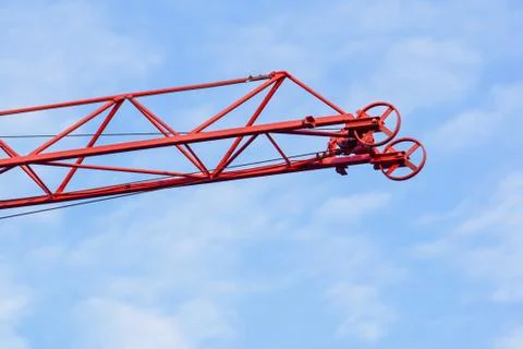 Crane tower on sky background at construction site Stock Photos