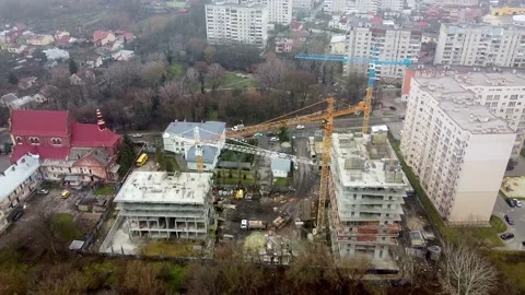 Crane tower working View from the quadcopter Stock Footage 145186252