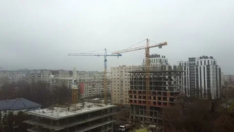 Crane tower working View from the quadcopter Stock Footage 145206092