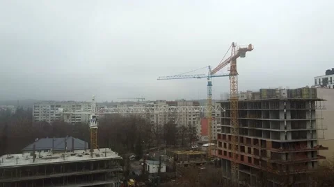 Crane tower working View from the quadcopter Stock Footage 145206219