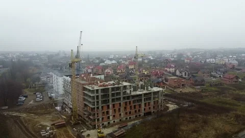 Crane tower working View from the quadcopter Stock Footage 145206744