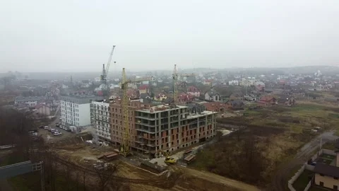Crane tower working View from the quadcopter Stock Footage 145206909
