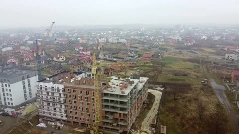 Crane tower working View from the quadcopter Stock Footage 145207113