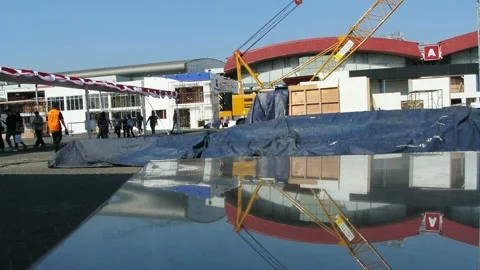 Crane, tractor and excavator at construction and mining area 스톡 동영상 285021640