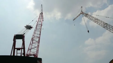 Crane, tractor and excavator at construction and mining area Stock Footage 285108935