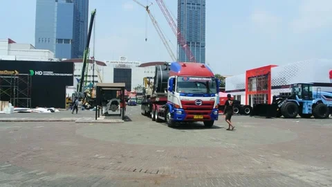 Crane, tractor and excavator at construction and mining area 스톡 동영상 285110323