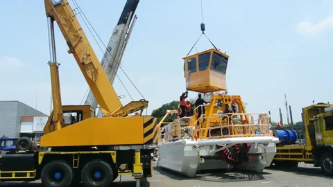 Crane, tractor and excavator at construction and mining area Stock Footage 285110347