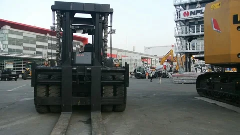 Crane, tractor and excavator at construction and mining area Stock Footage 285111008