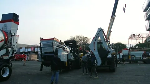 Crane, tractor and excavator at construction and mining area Stock Footage 285111149