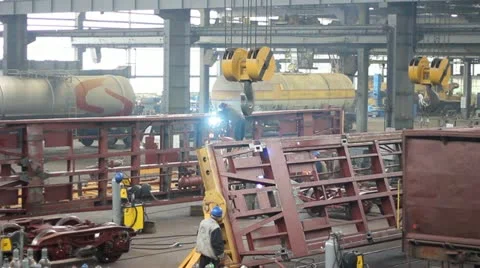 Crane transported a part of rail vehicles Stock Footage 20539645
