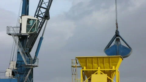 Crane unloading cargo ship in harbor Stock Footage 355615