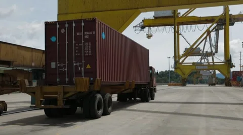 Crane Unloads And Moves Container Stock Footage 61738148