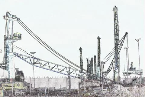 Crane unmounted in the dock Stock Illustration