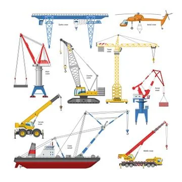 Crane vector tower-crane and industrial building equipment or Stock Illustration