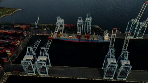 Crane view from the harbor, shooting by drone Stock Footage 148427264