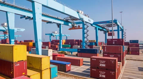 Crane work in Haifa Port Stockbeeldmateriaal 49448209