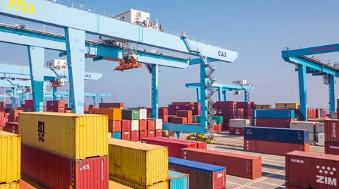 Crane work in Haifa Port Stockbeeldmateriaal 49448529