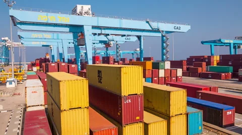 Crane work in Haifa Port Stockbeeldmateriaal 49456552