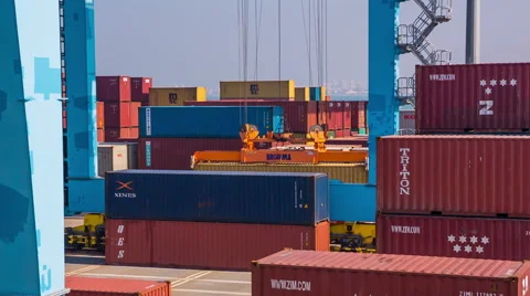 Crane work in Haifa Port Stockbeeldmateriaal 49457533